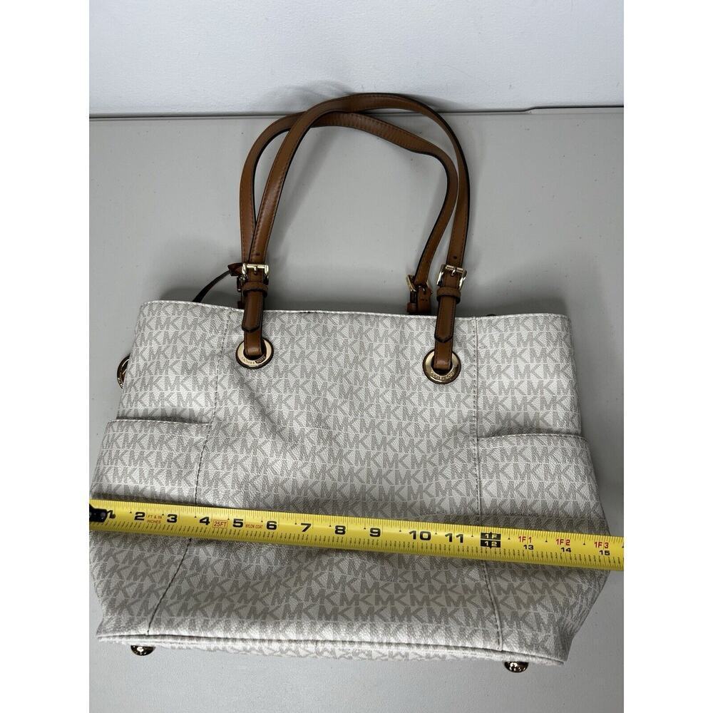 Michael Kors Jet Set Travel Logo Tote White Brown - Picture 10 of 16